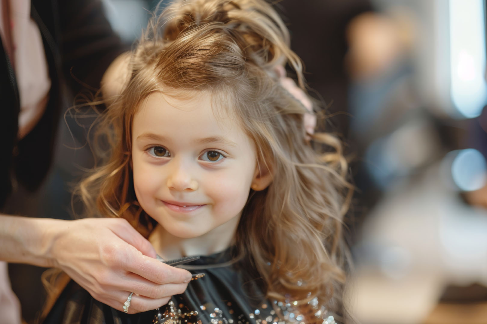 Hair stylist crafting intricate hairstyle for girl with long loc